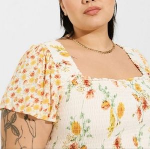 NWT • Torrid • Smocked Flutter Short Sleeve Crop Top Floral Boho Cottagecore 3X